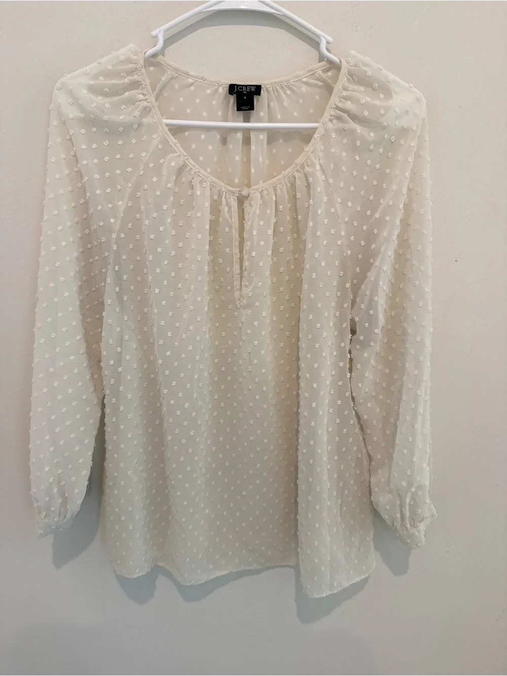 J. Crew Cream Swiss Dot Peasant Blouse